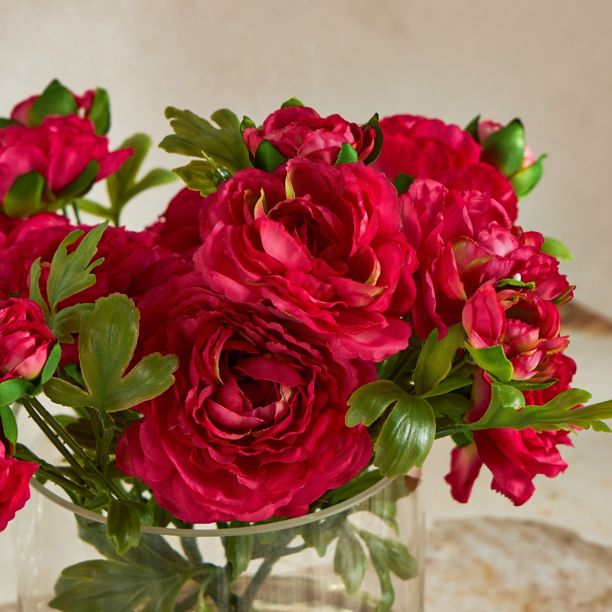 Peony in Glass Arrangement - 28 cm-household-gardenandoutdoor-artificialflowersandplants-flowers-image-2