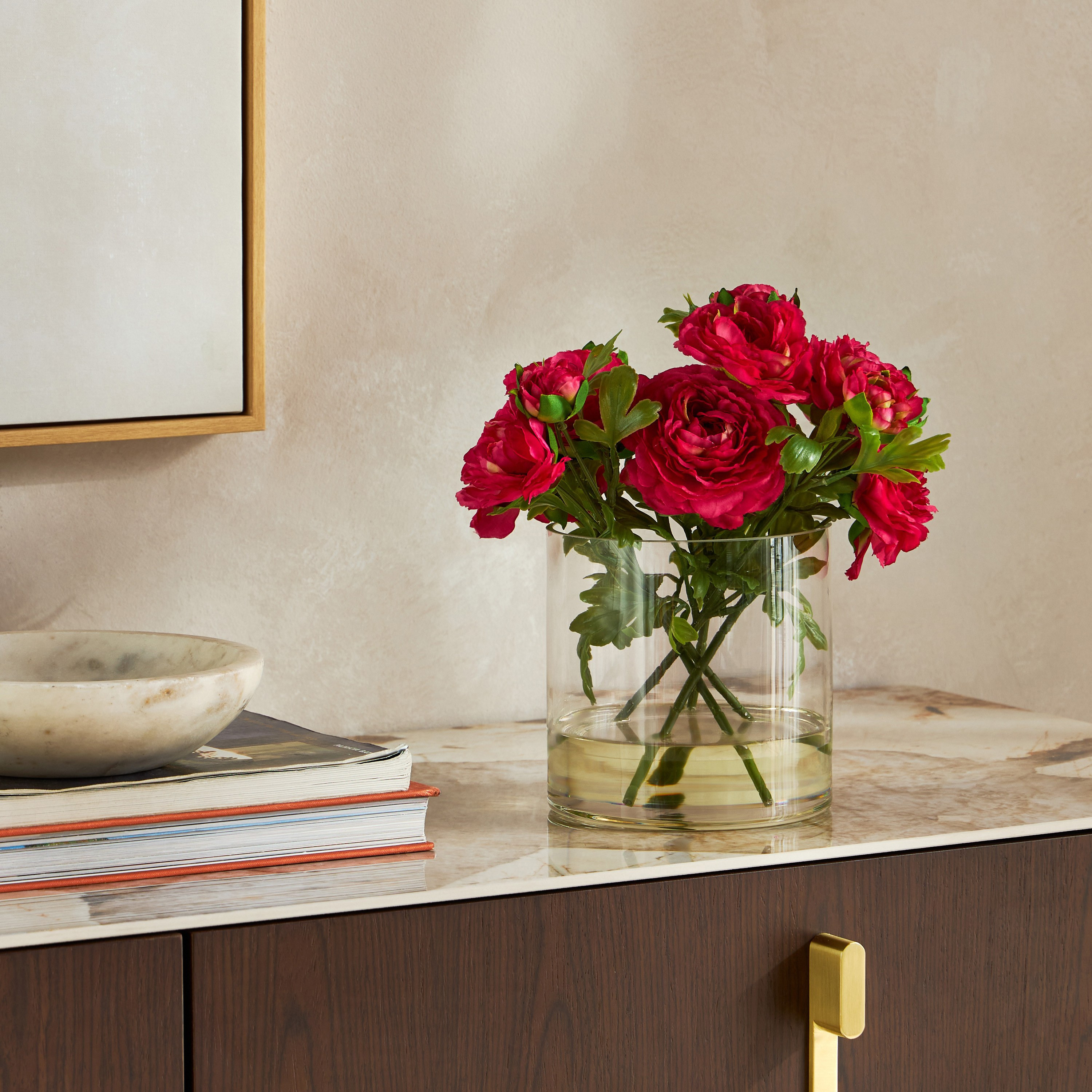 Peony in Glass Arrangement - 28 cm-household-gardenandoutdoor-artificialflowersandplants-flowers-image-3