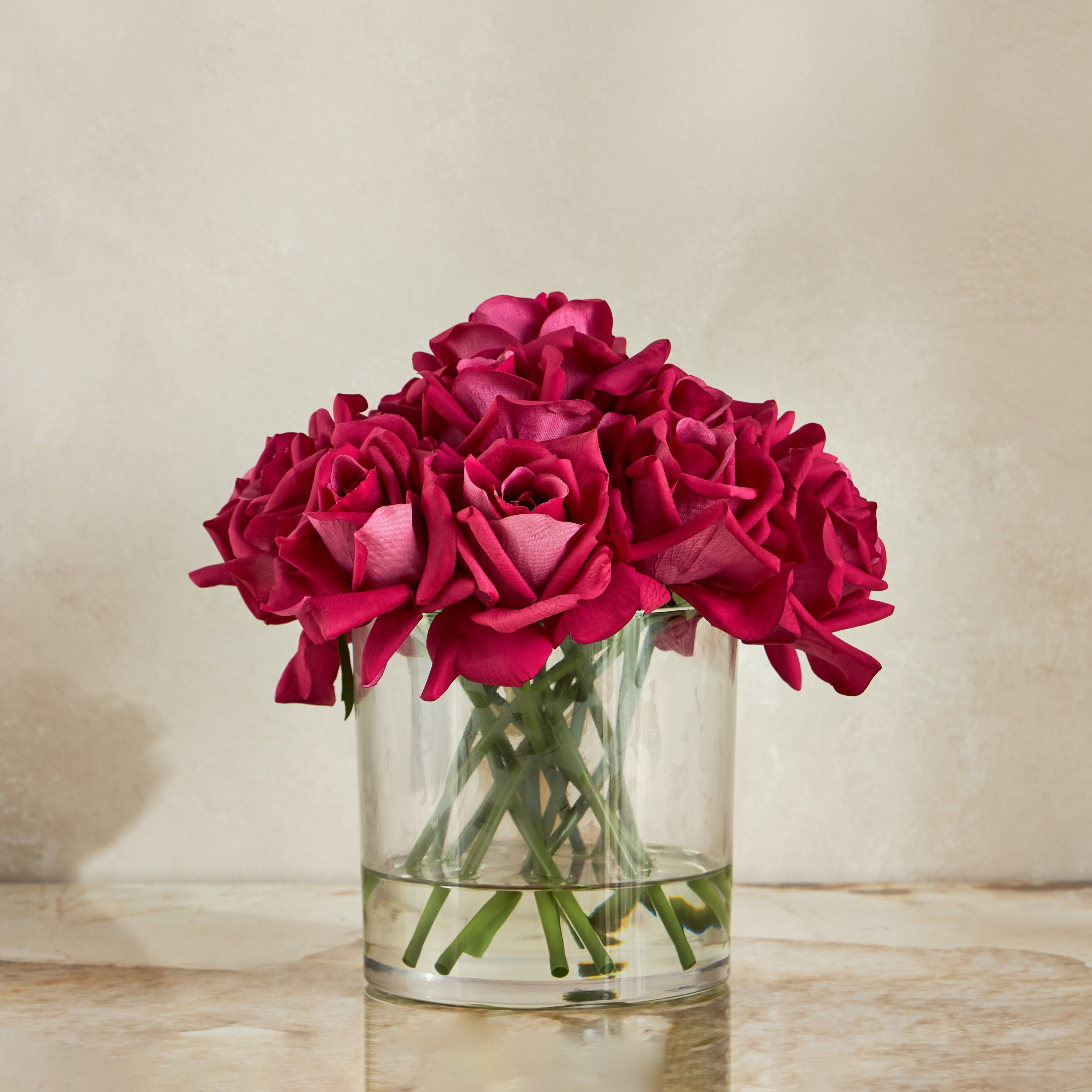 باقة ورد في مزهرية زجاج - ريل تاتش - 28 سم-household-gardenandoutdoor-artificialflowersandplants-flowers-image-1