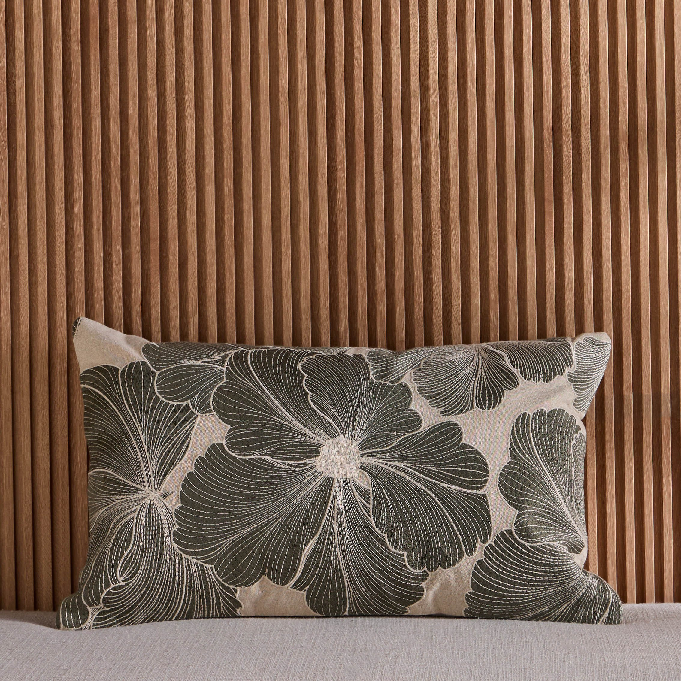 Natura Palmaria Leaf Embroidered Cushion Cover - 30x50 cm-household-cushionsandthrows-cushioncovers-image-1