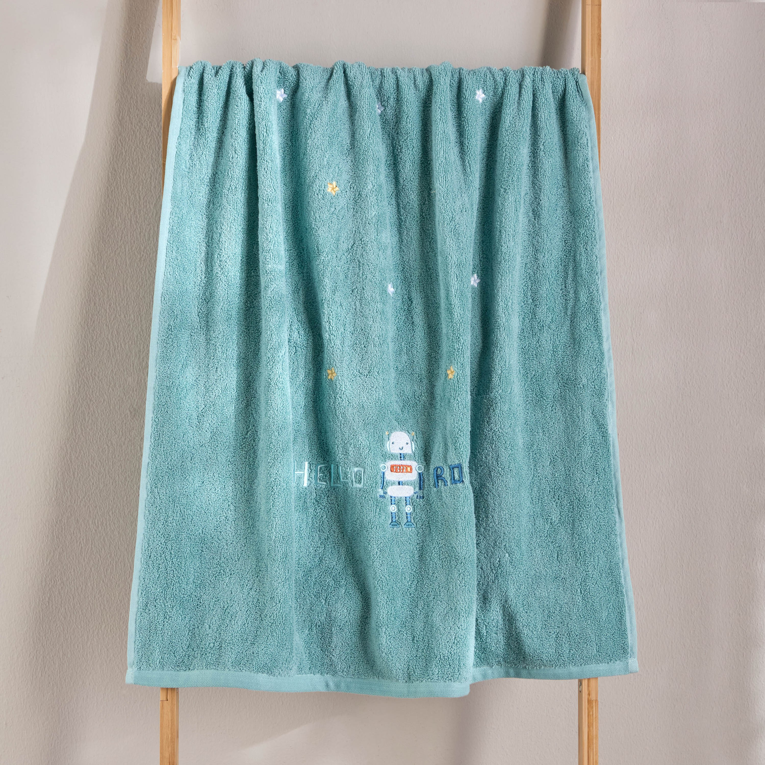 منشفة استحمام قطن بتصميم روبوت - 70x140 سم-baby-bathandcare-towels-image-1
