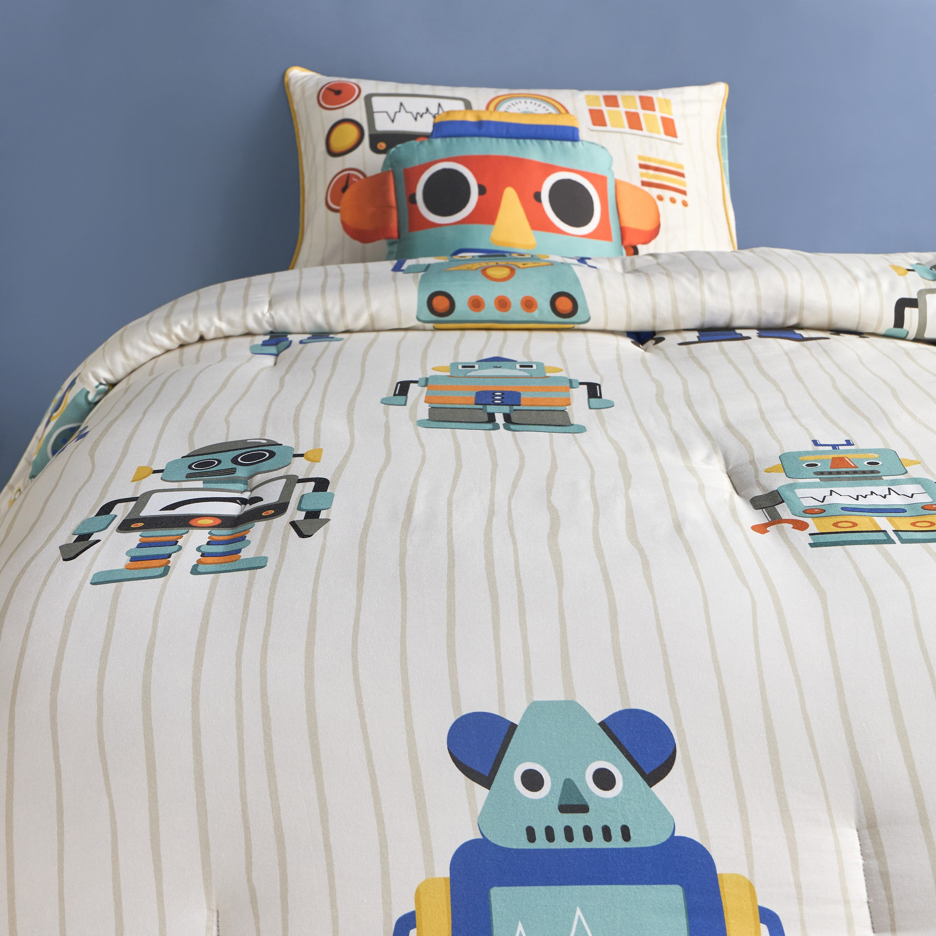 Robot Cotton Printed 4-Piece Single Comforter and Sheet Set - 135x220 cm-babyandkids-beddingandwindows-bedding-comforters-image-2