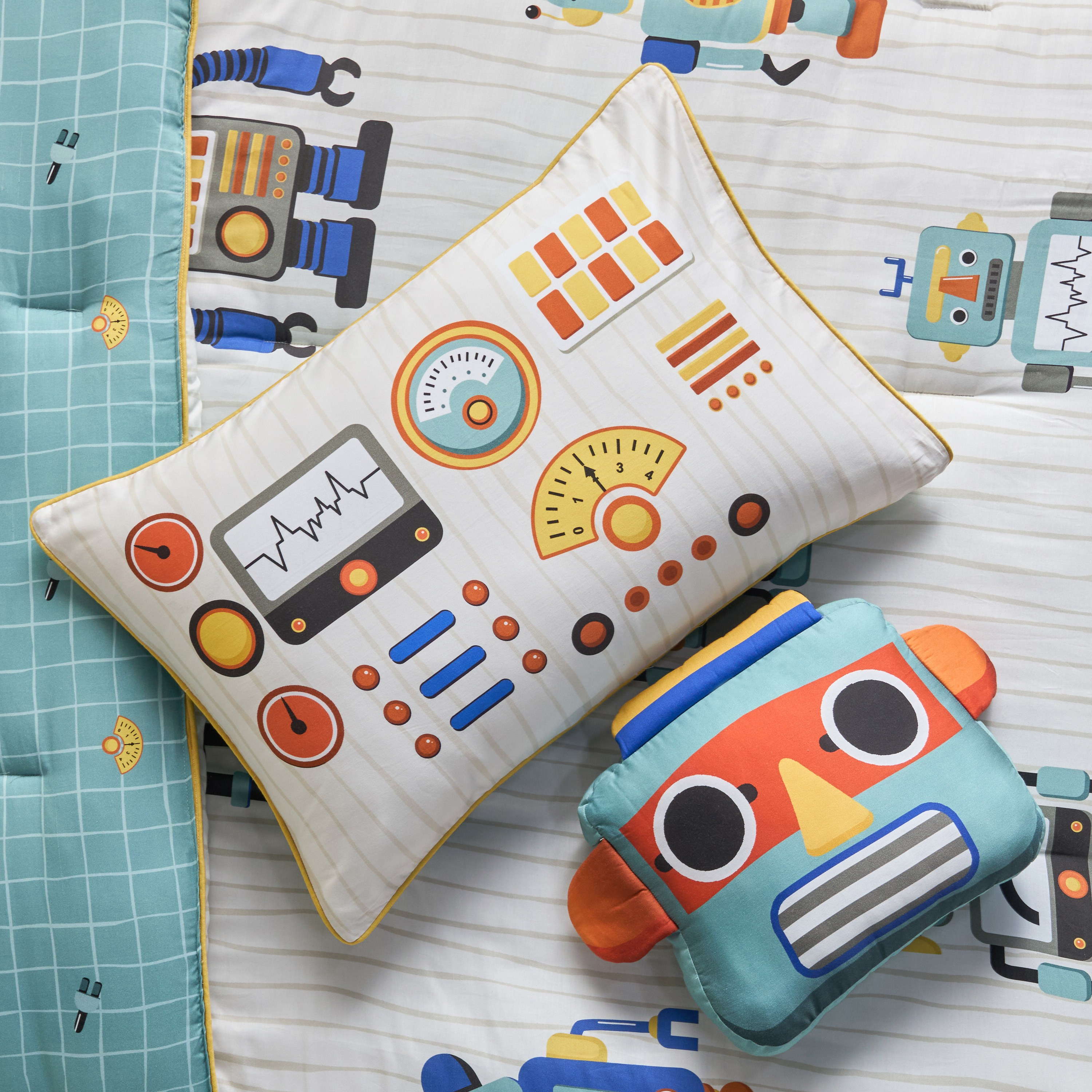 Robot Cotton Printed 4-Piece Single Comforter and Sheet Set - 135x220 cm-babyandkids-beddingandwindows-bedding-comforters-image-3