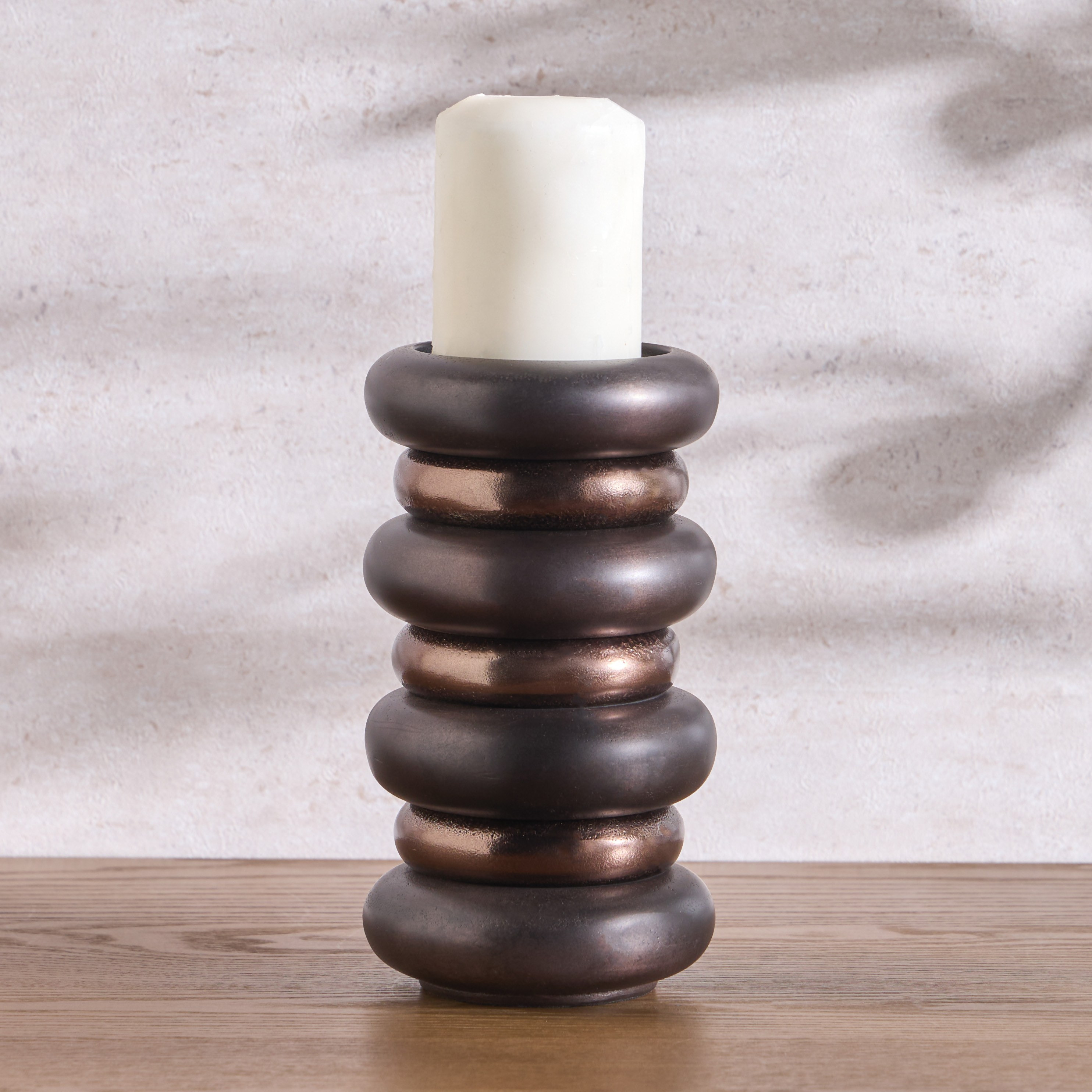Opher Rings Metal Pillar Candleholder - 23 cm-household-decor-candleholdersandlanterns-image-1