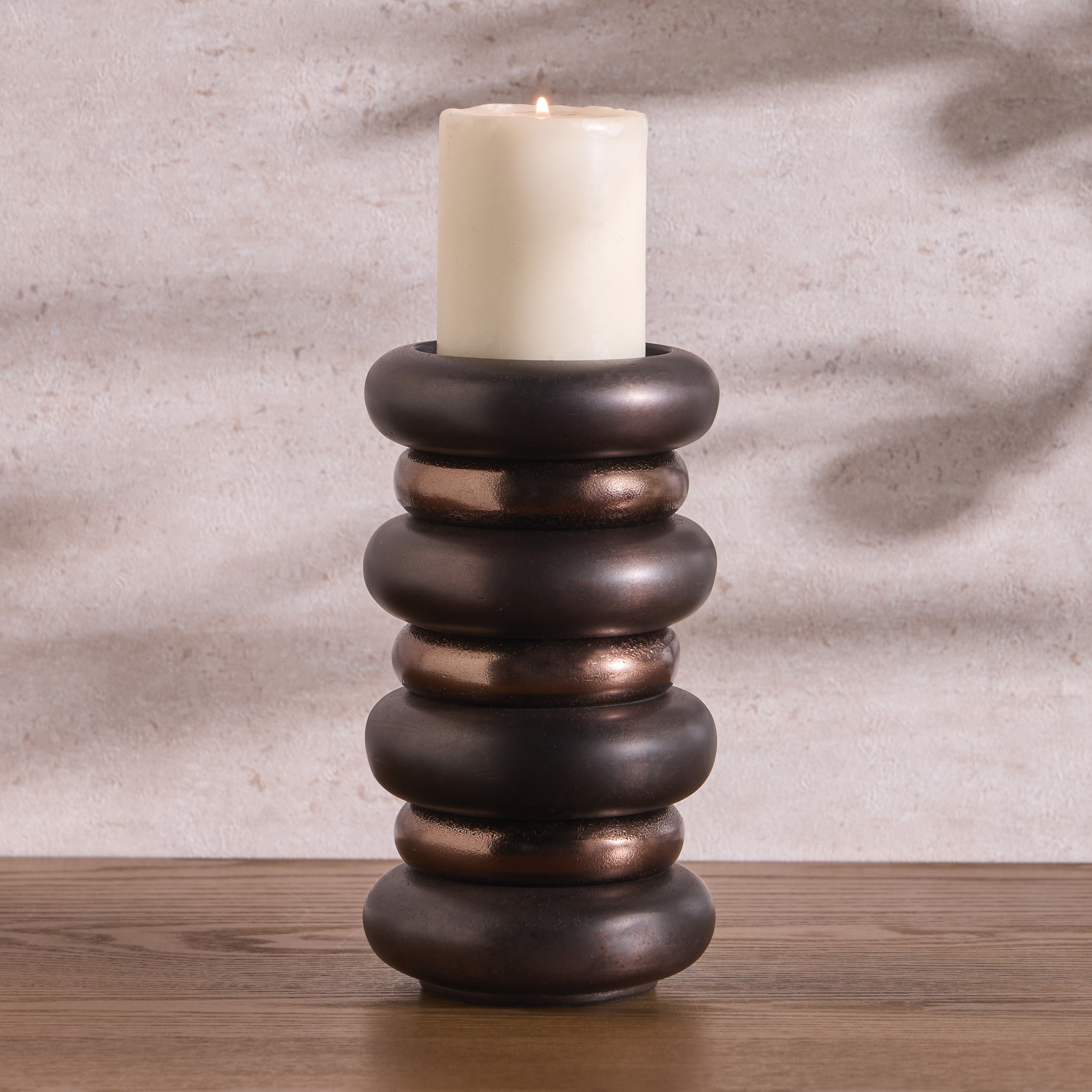 Opher Rings Metal Pillar Candleholder - 23 cm-household-decor-candleholdersandlanterns-image-2