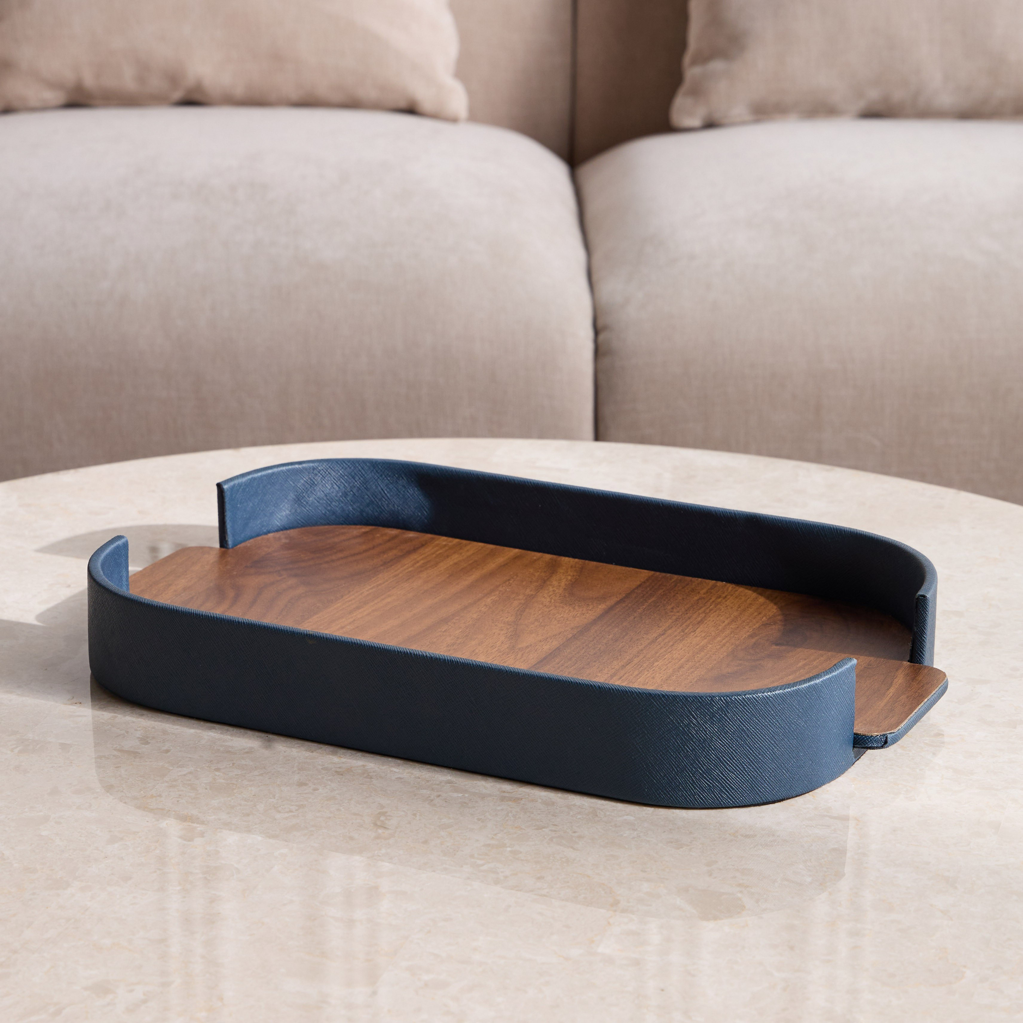 Sora Loft Faux Leather Decorative Tray - 43 cm-household-decor-boxesandtrays-image-1
