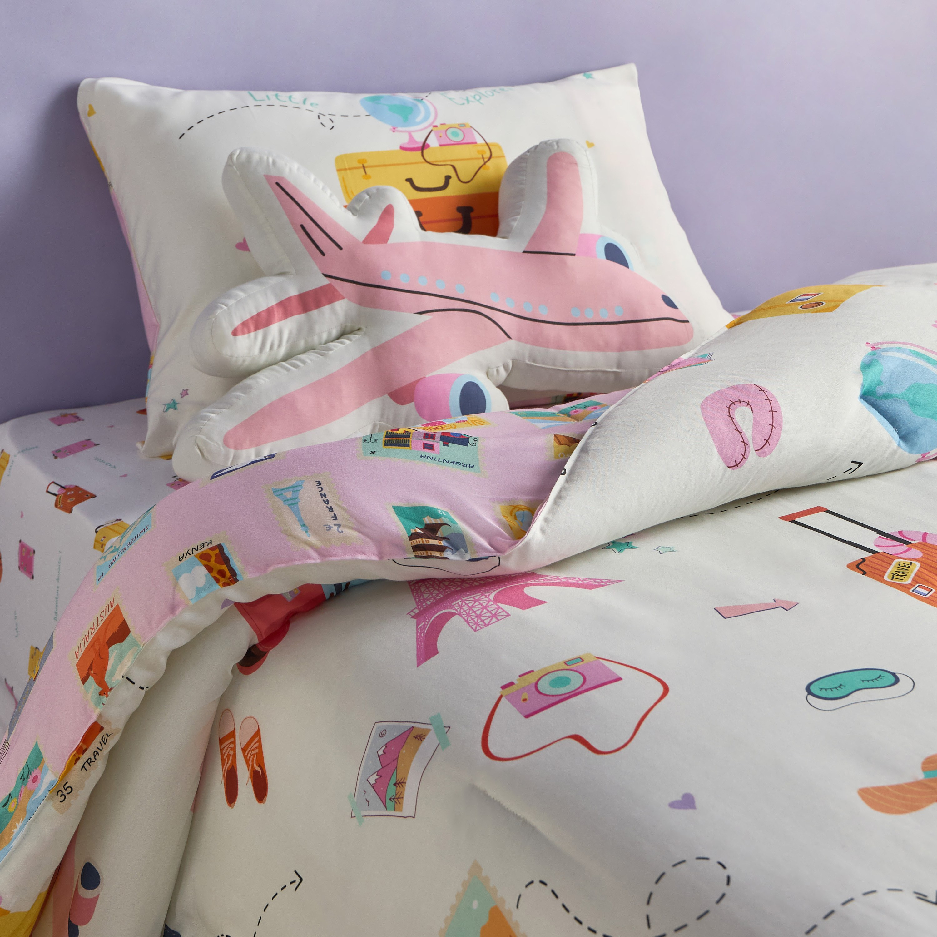 Wander Travel Cotton Printed 4-Piece Full Comforter and Sheet Set - 160x220 cm-babyandkids-beddingandwindows-bedding-comforters-image-2