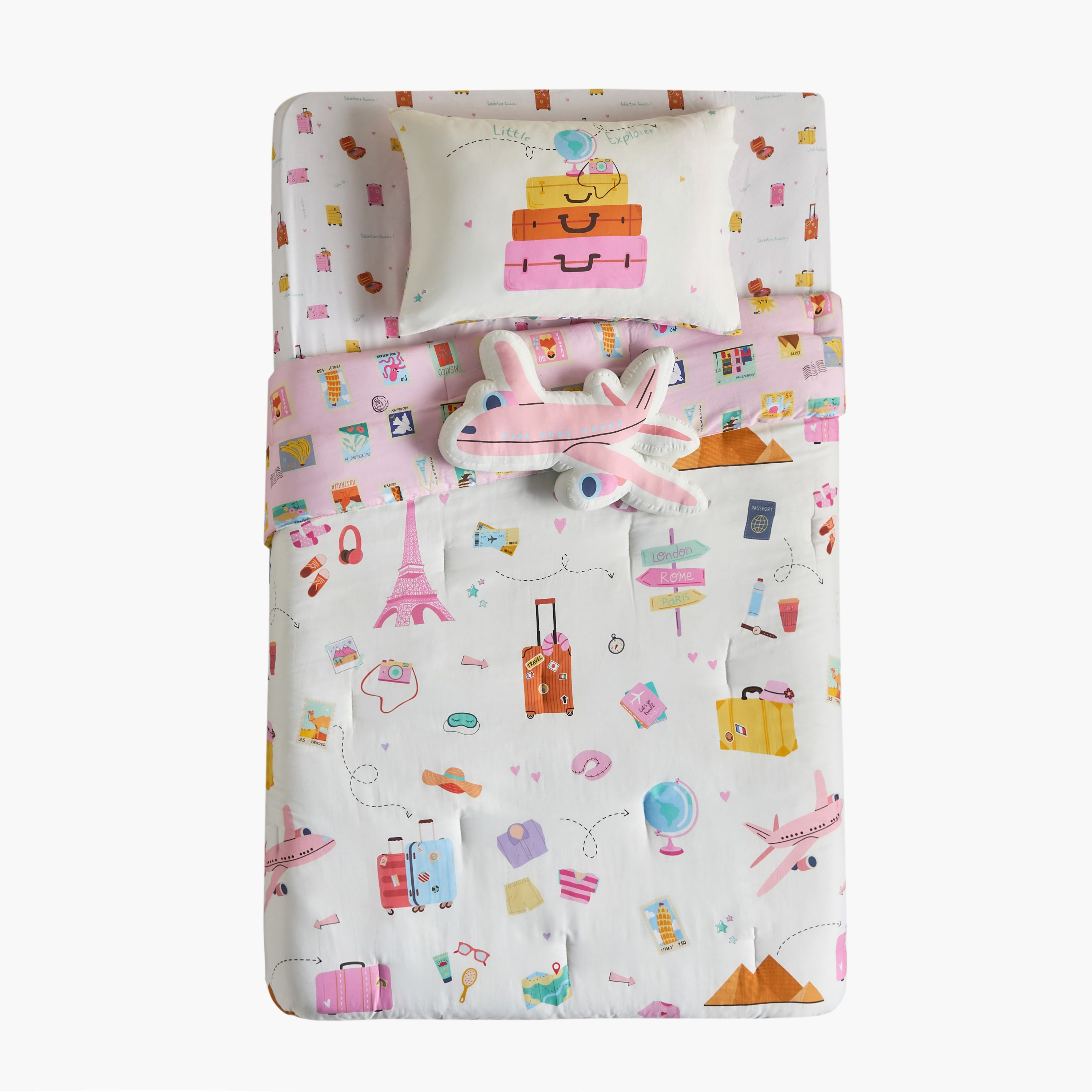 Wander Travel Cotton Printed 4-Piece Full Comforter and Sheet Set - 160x220 cm-babyandkids-beddingandwindows-bedding-comforters-image-1