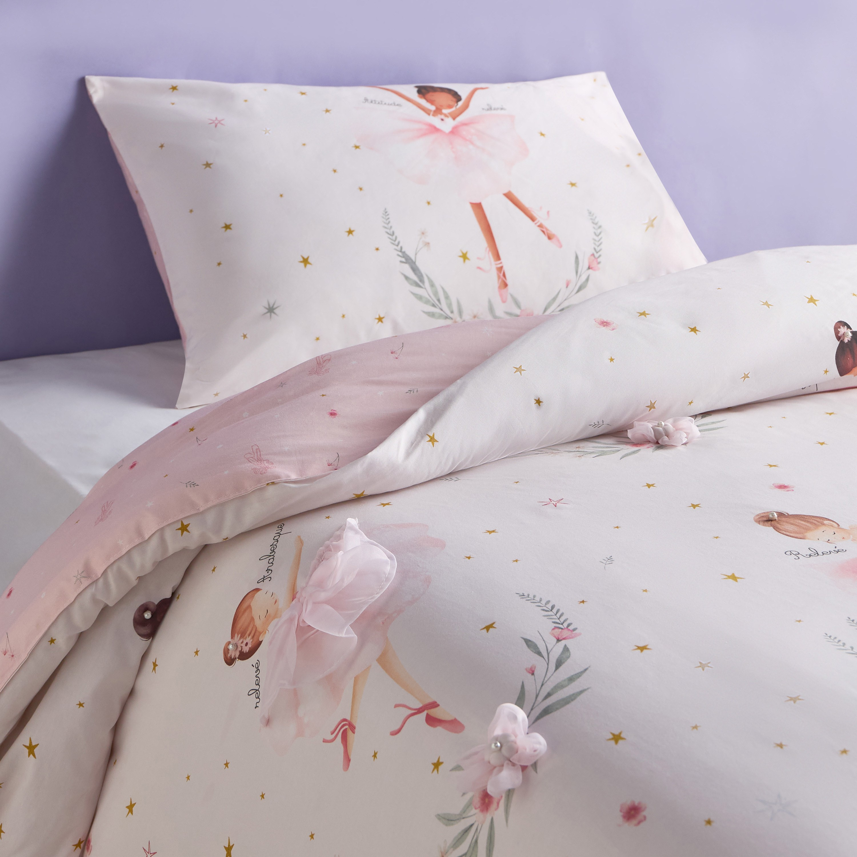 طقم لحاف قطن ساتان مقاس فردي عدد 200 خيط قطعتين بطبعات باليرينا - إيتوال - 135x220 سم-babyandkids-beddingandwindows-bedding-comforters-image-1