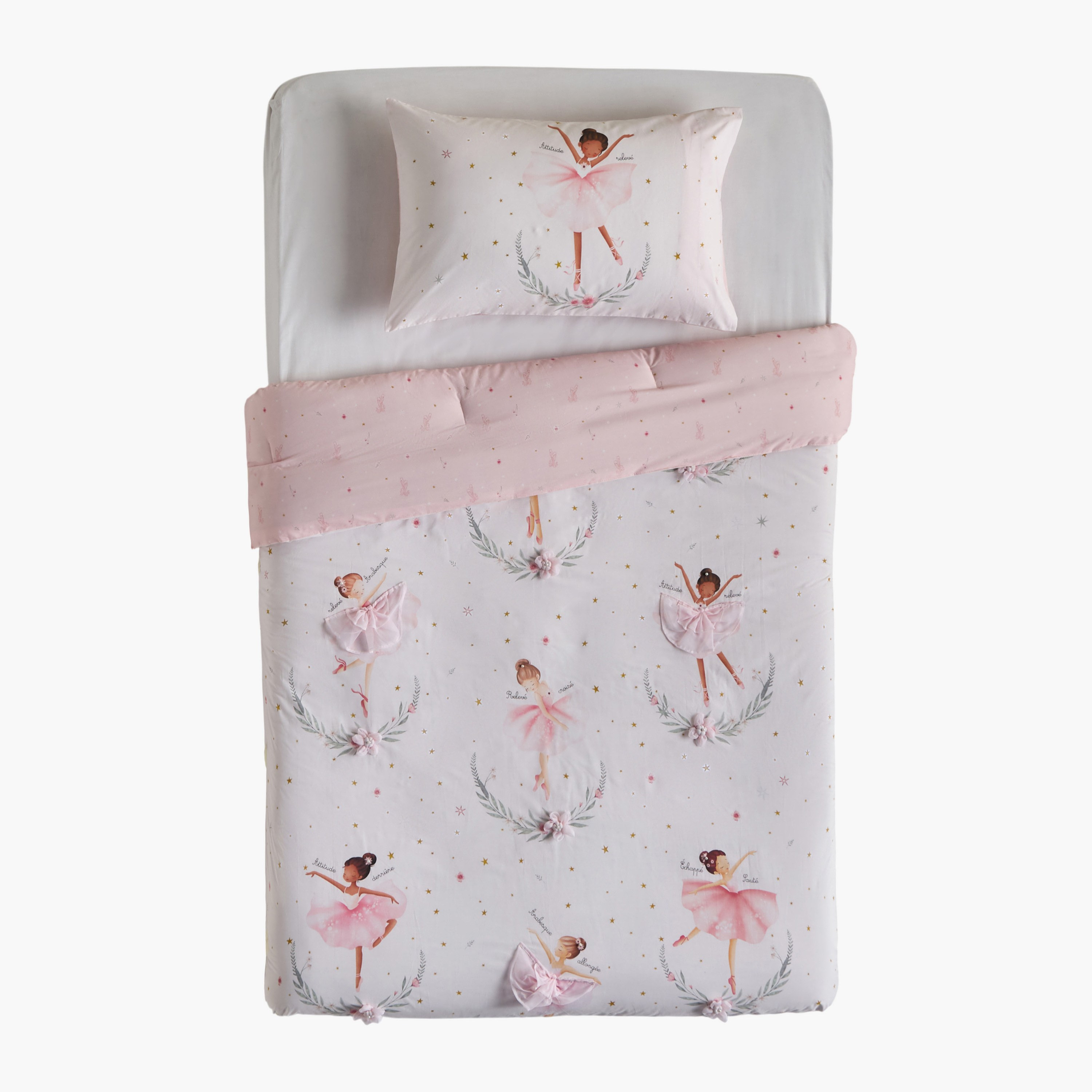 طقم لحاف قطن ساتان مقاس فردي عدد 200 خيط قطعتين بطبعات باليرينا - إيتوال - 135x220 سم-babyandkids-beddingandwindows-bedding-comforters-image-5