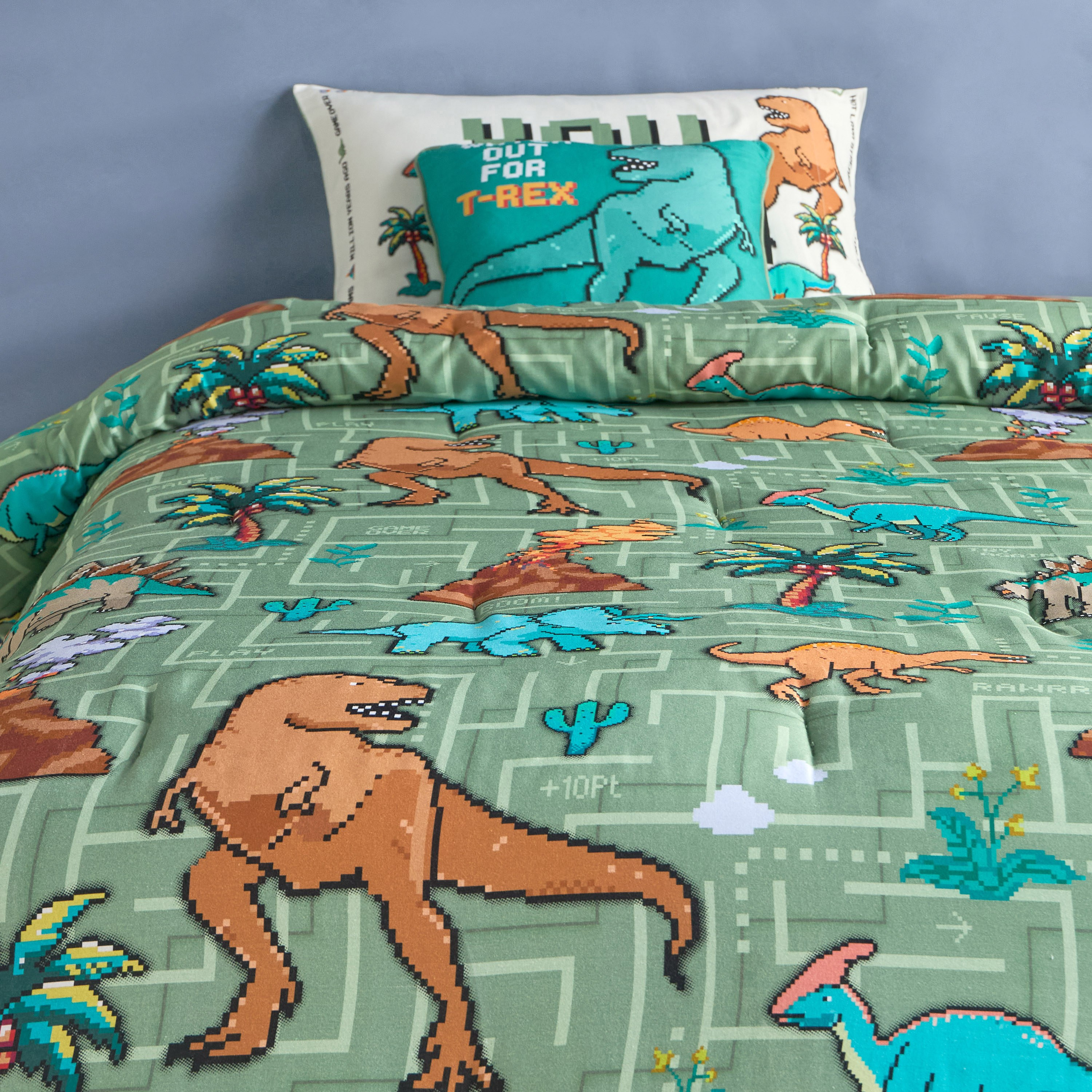 Ringo Pixel Dino Cotton Printed 4-Piece Full Comforter and Sheet Set - 160x220 cm-babyandkids-beddingandwindows-bedding-comforters-image-2