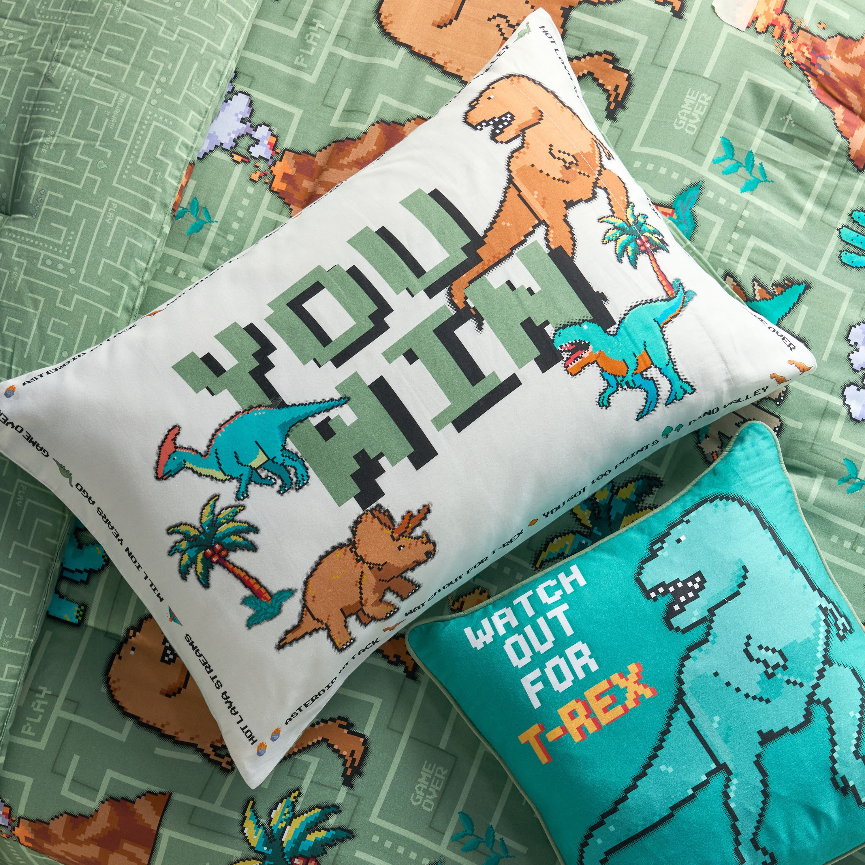 Ringo Pixel Dino Cotton Printed 4-Piece Full Comforter and Sheet Set - 160x220 cm-babyandkids-beddingandwindows-bedding-comforters-image-3