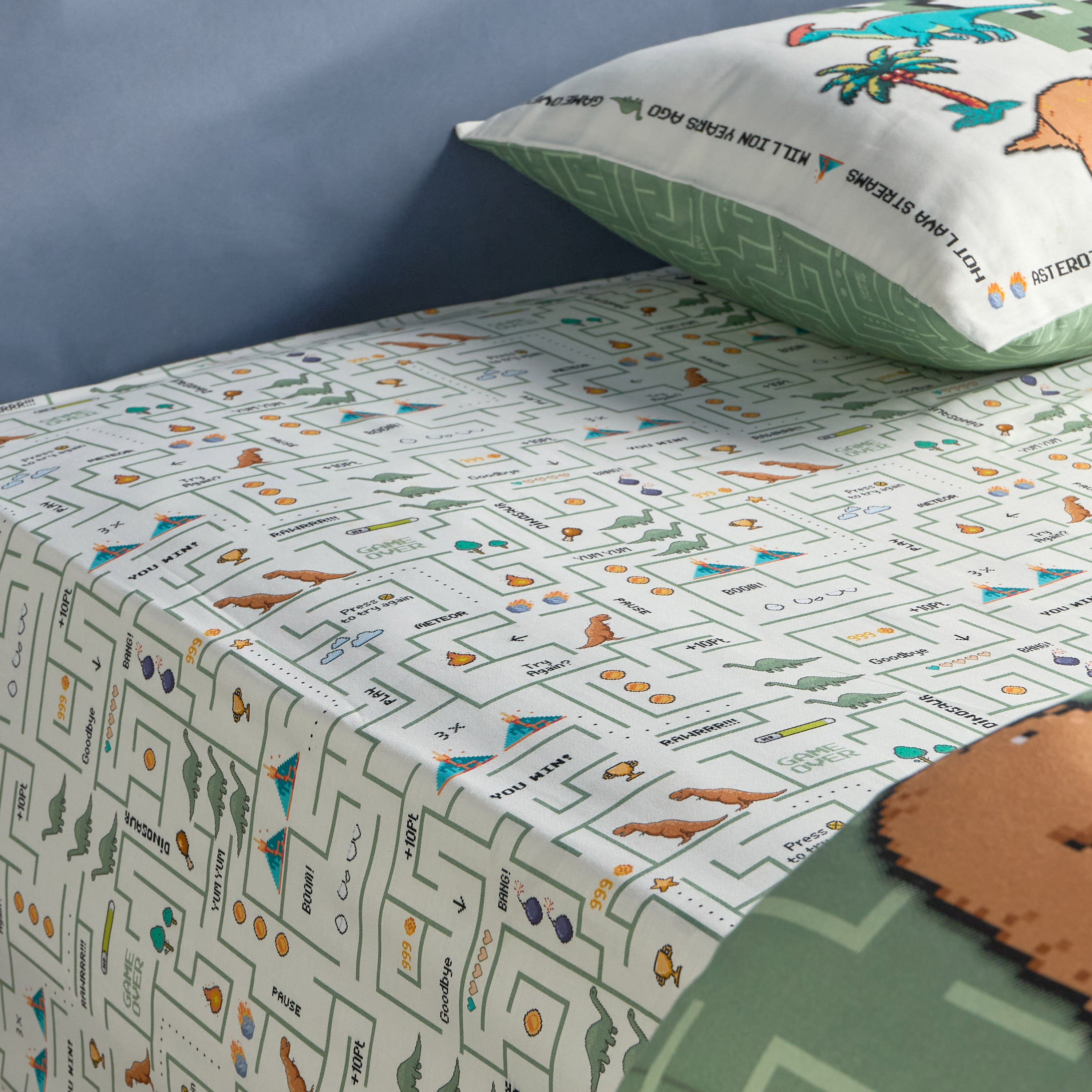 Ringo Pixel Dino Cotton Printed 4-Piece Full Comforter and Sheet Set - 160x220 cm-babyandkids-beddingandwindows-bedding-comforters-image-5