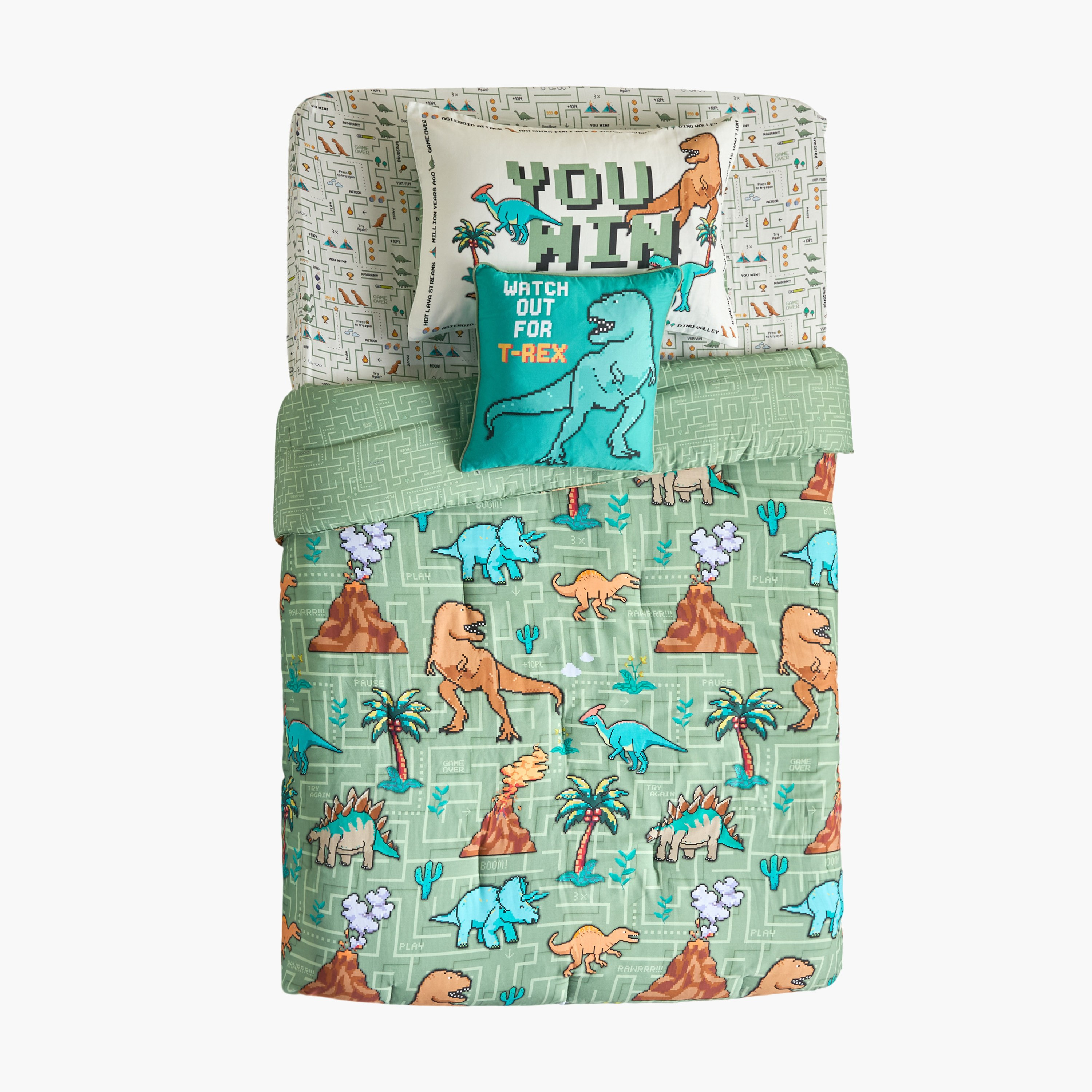 Ringo Pixel Dino Cotton Printed 4-Piece Full Comforter and Sheet Set - 160x220 cm-babyandkids-beddingandwindows-bedding-comforters-image-7