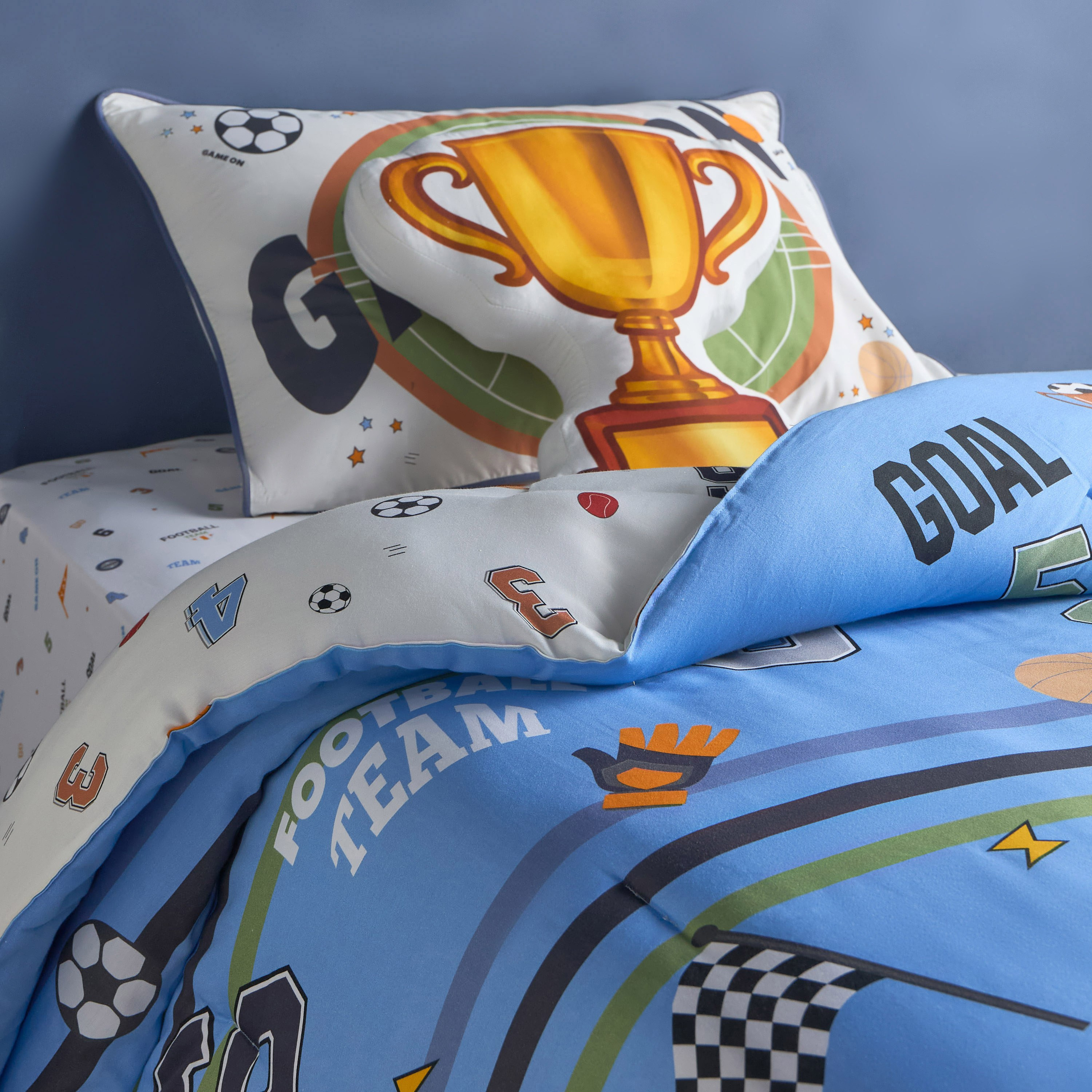 Matchday Cotton Printed 4-Piece Full Comforter and Sheet Set - 160x220 cm