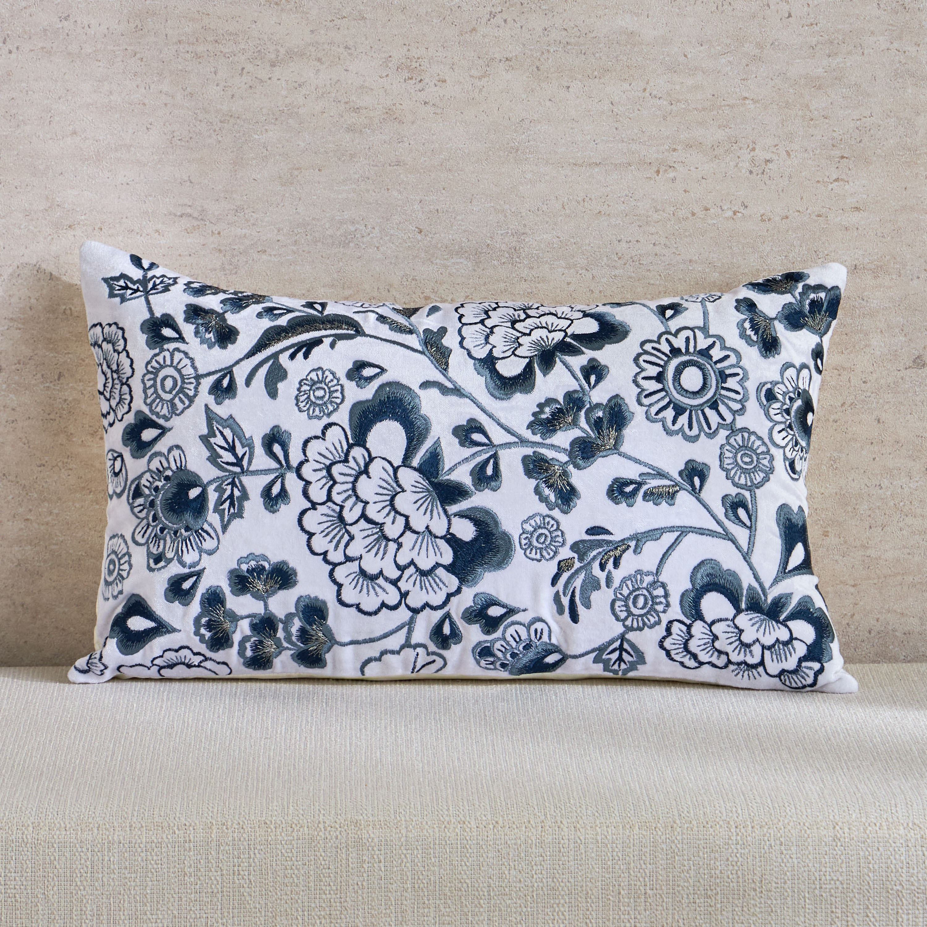 Chinoiserie Flora Embroidered Cushion Cover - 30x50 cm-household-cushionsandthrows-cushioncovers-image-1