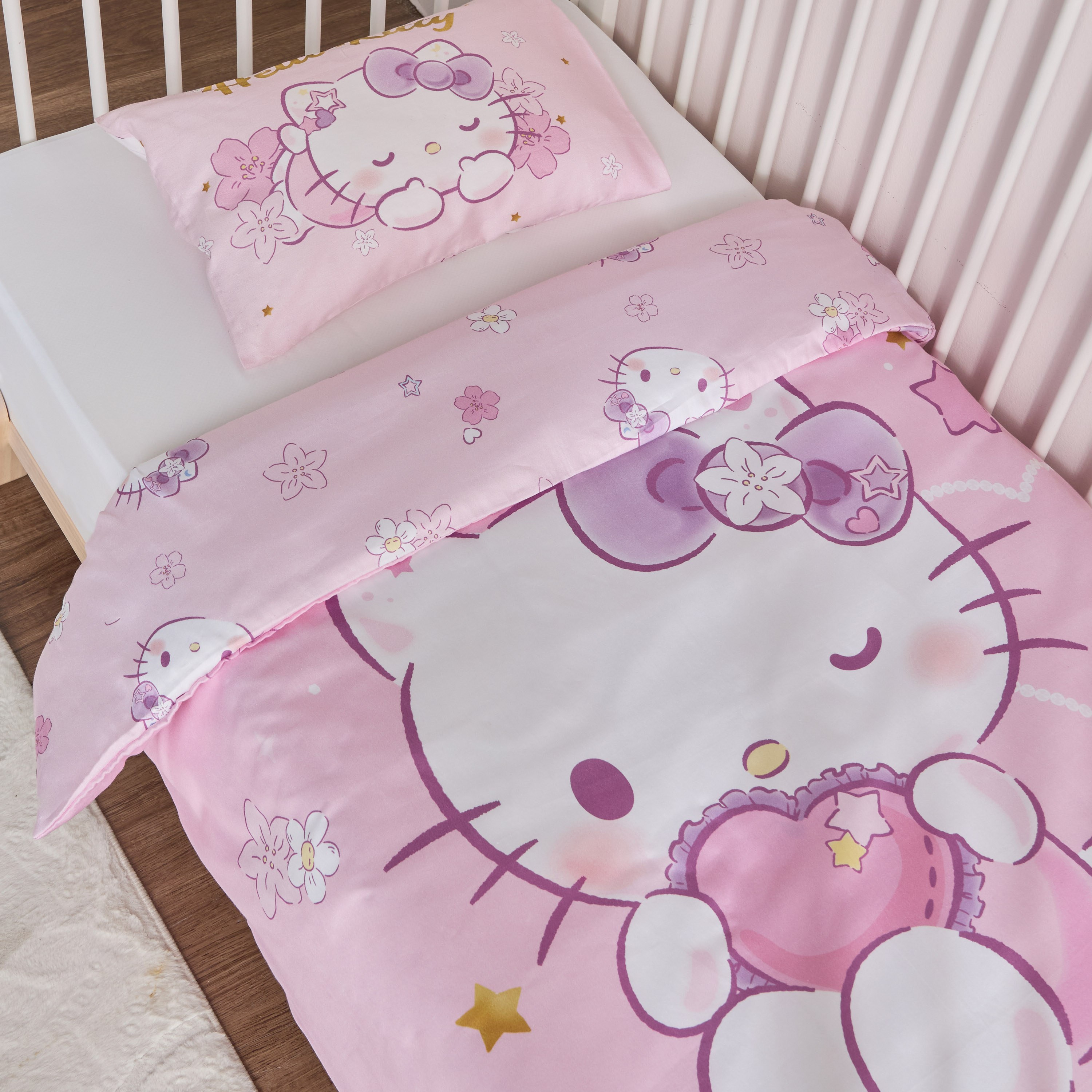 طقم غطاء لحاف أطفال قطعتين بتصميم هيلو كيتي زهري - 100x125 سم-kids-beddingandwindows-bedding-duvetcovers-image-2