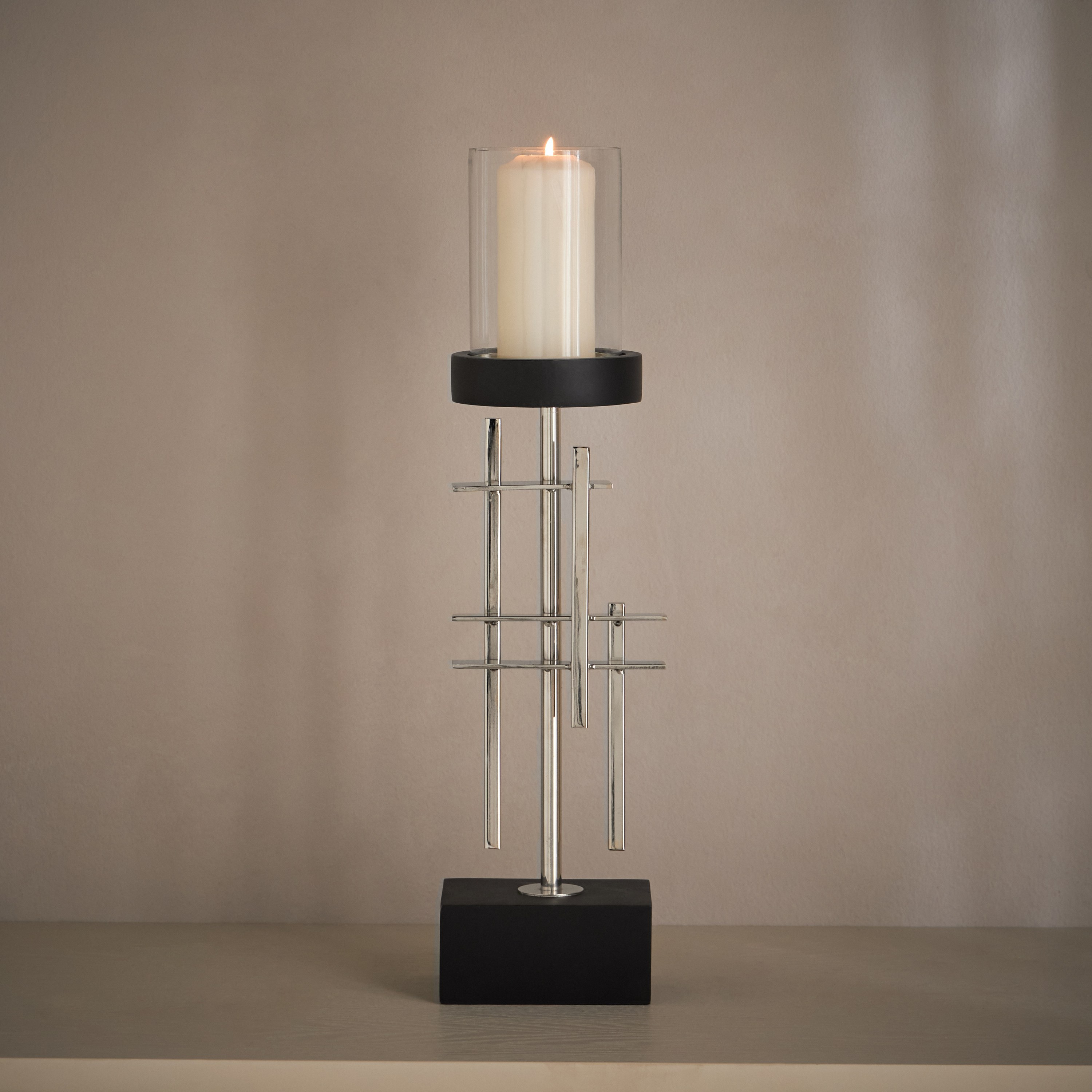 Noor Loft Geo Metal Pillar Candleholder - 51 cm-household-decor-candleholdersandlanterns-image-2