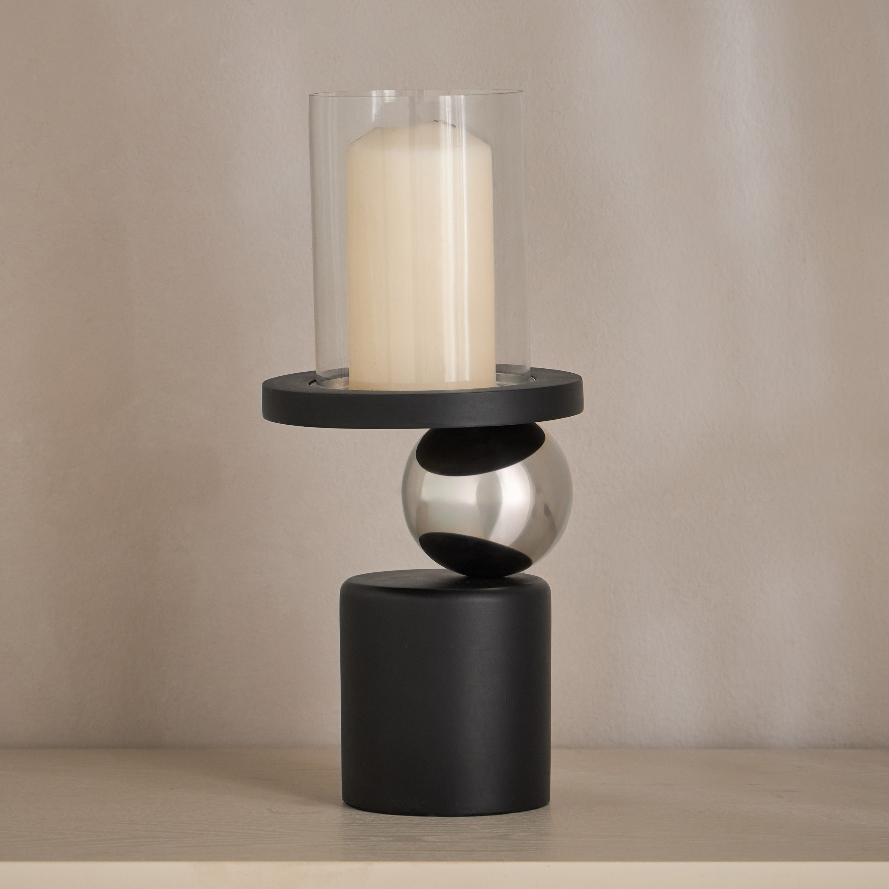 حامل شموع عمودي خشبي بتصميم كروي - نور لوفت - 38 سم-household-decor-candleholdersandlanterns-image-1
