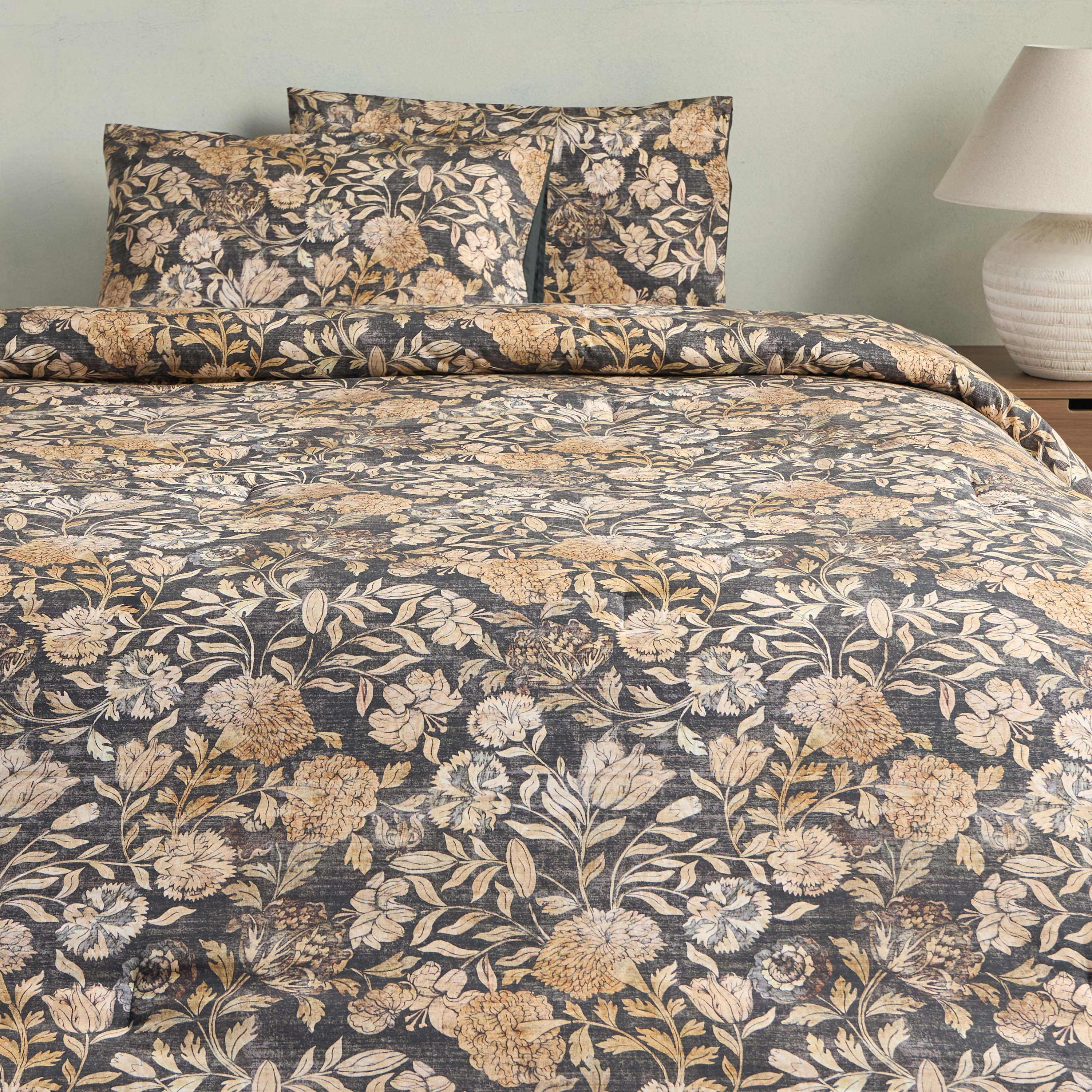 Dusk Rena Floral Print 144 Thread Count 3-Piece Super King Comforter Set - 240x260 cm-household-bedding-comfortersandbedspreads-comforters-image-2