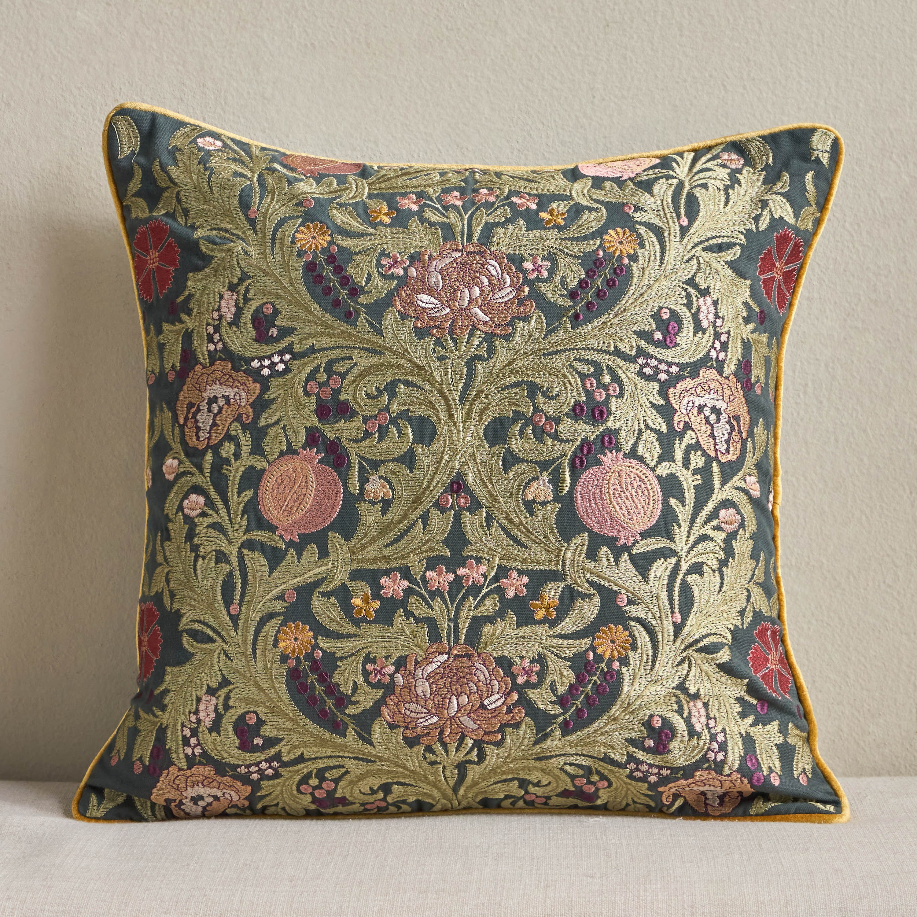 Meadows Pomegranate Embroidered Cushion Cover - 50x50 cm-household-cushionsandthrows-cushioncovers-image-1