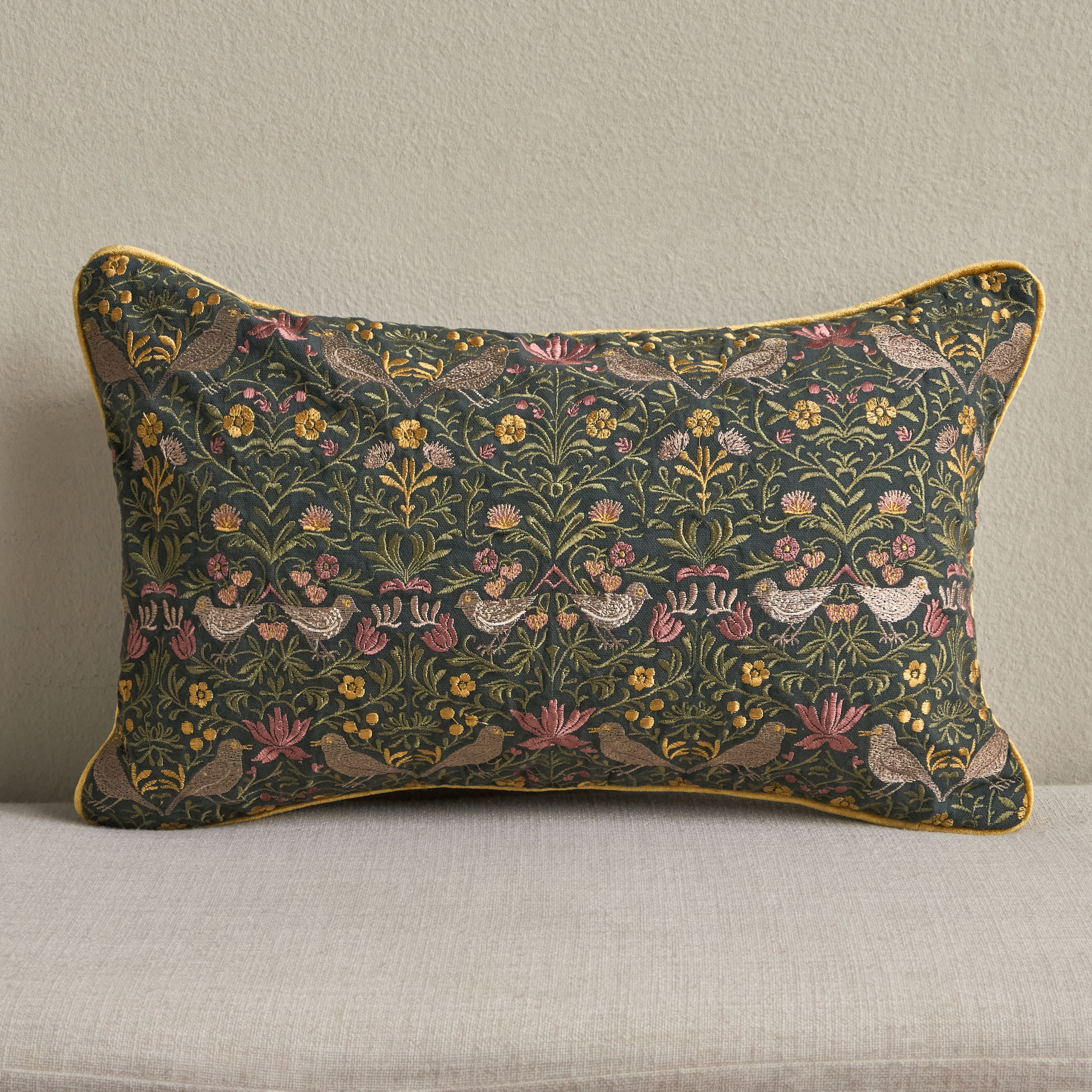 Meadows Birds Garden Embroidered Cushion Cover - 30x50 cm-household-cushionsandthrows-cushioncovers-image-1