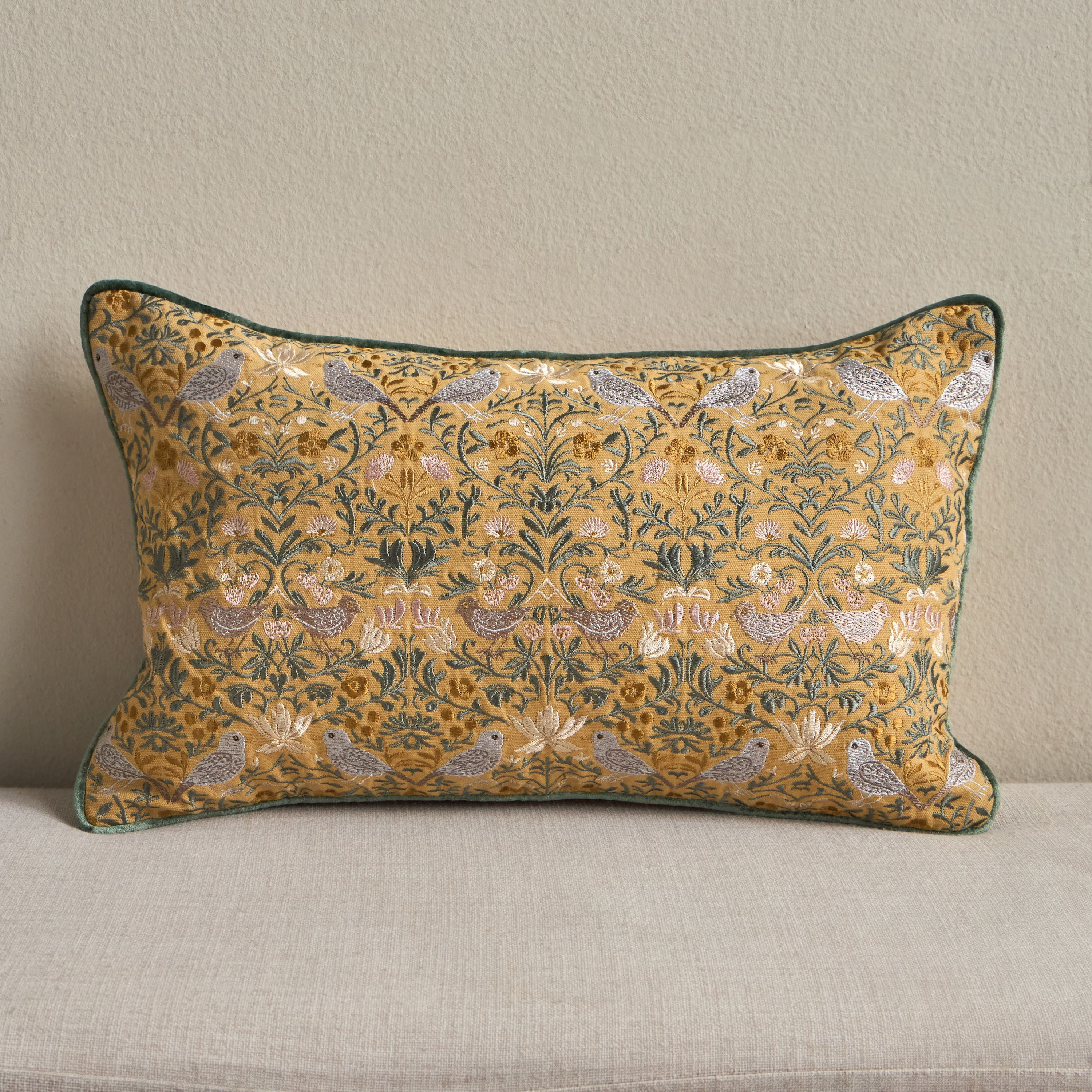Meadows Birds Garden Embroidered Cushion Cover - 30x50 cm-household-cushionsandthrows-cushioncovers-image-1