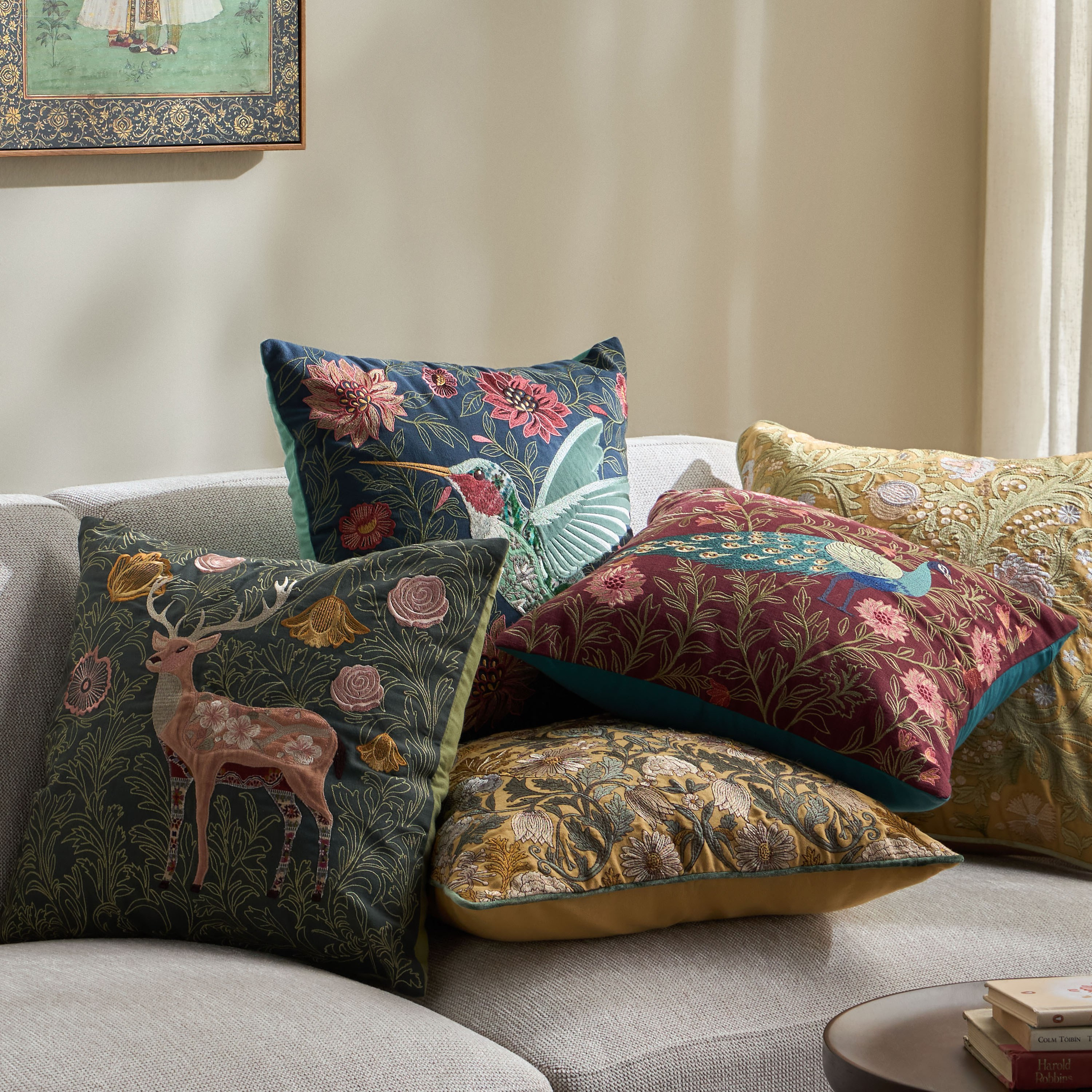 Meadows Deer Embroidered Cushion Cover - 45x45 cm-household-cushionsandthrows-cushioncovers-image-4