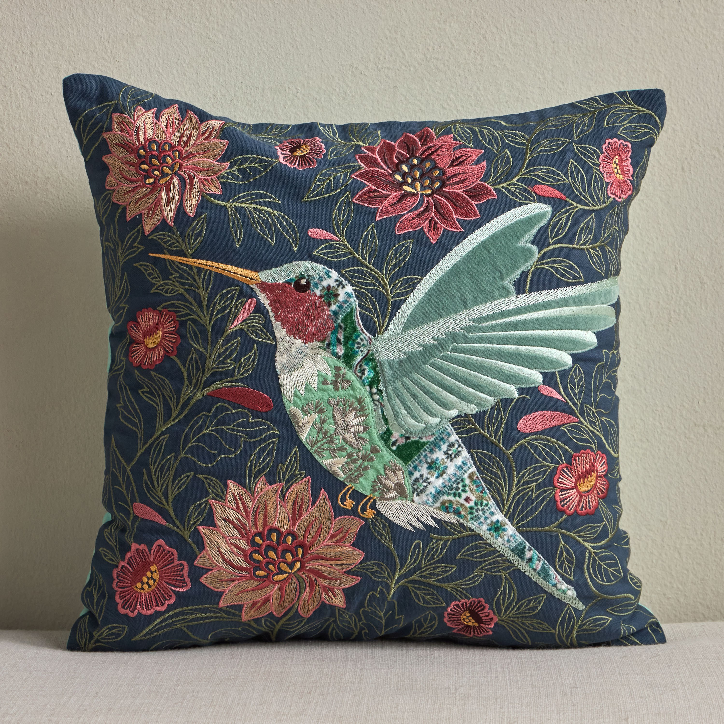 Meadows Bird Embroidered Cushion Cover - 45x45 cm-household-cushionsandthrows-cushioncovers-image-1
