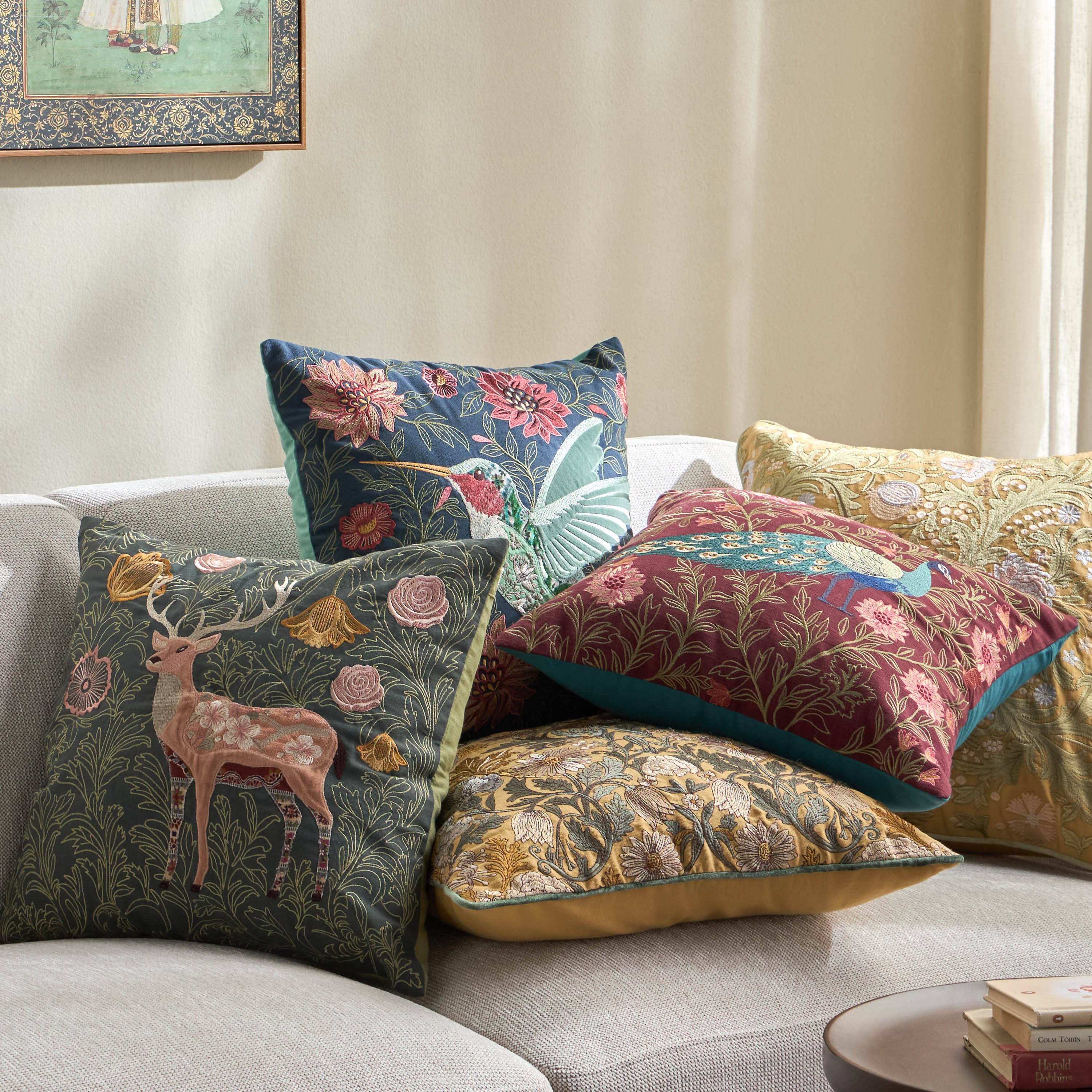 Meadows Peacock Embroidered Cushion Cover - 45x45 cm-household-cushionsandthrows-cushioncovers-image-5