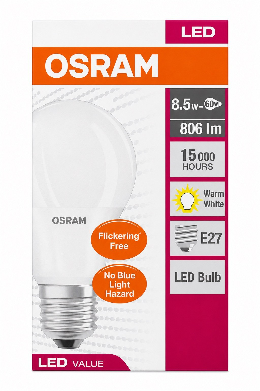 لمبة ليد كلاسيك ايه 60 من أوسرام - E27 ‏8.5 واط 806 لومن ضوء أبيض دافئ-household-lighting-bulbsandbatteries-bulbs-image-1