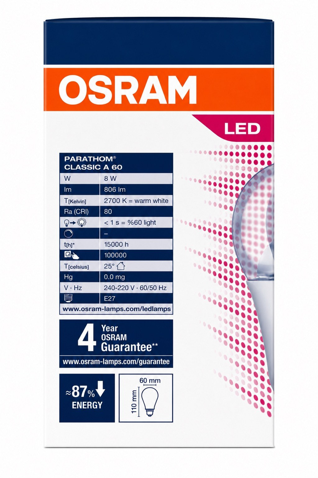 OSRAM Classic A60 LED Bulb - E27 8W 1055Lm Warm White-household-lighting-bulbsandbatteries-bulbs-image-2