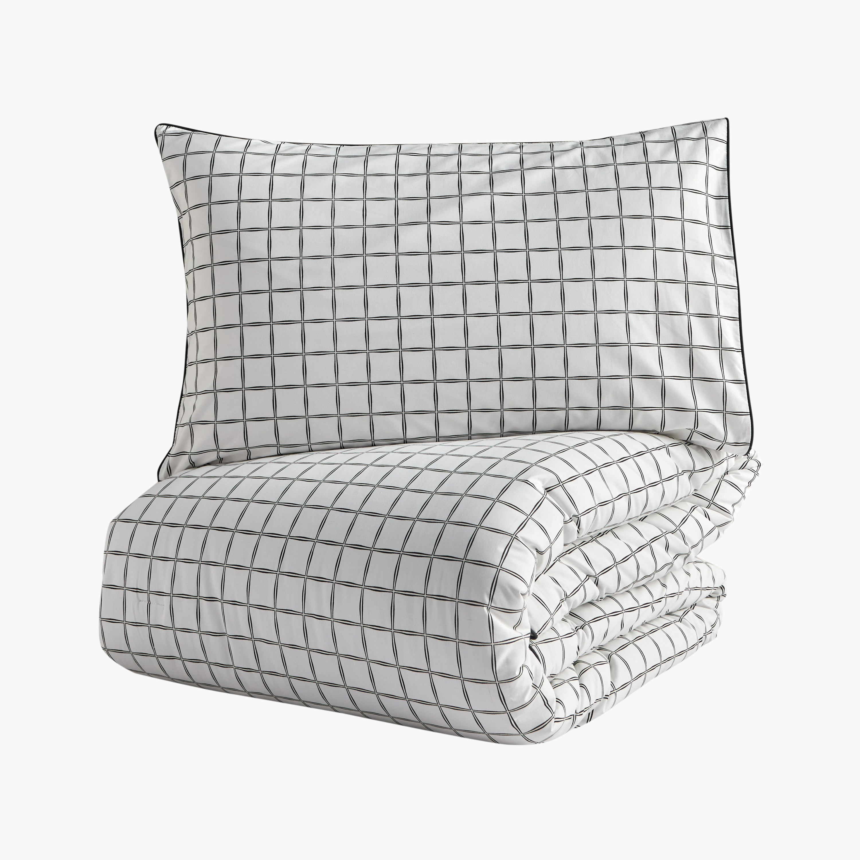 Noire Aidyl Cotton Checked 200 Thread Count 3-Piece Super King Comforter Set - 240x260 cm-household-bedding-comfortersandbedspreads-comforters-image-6