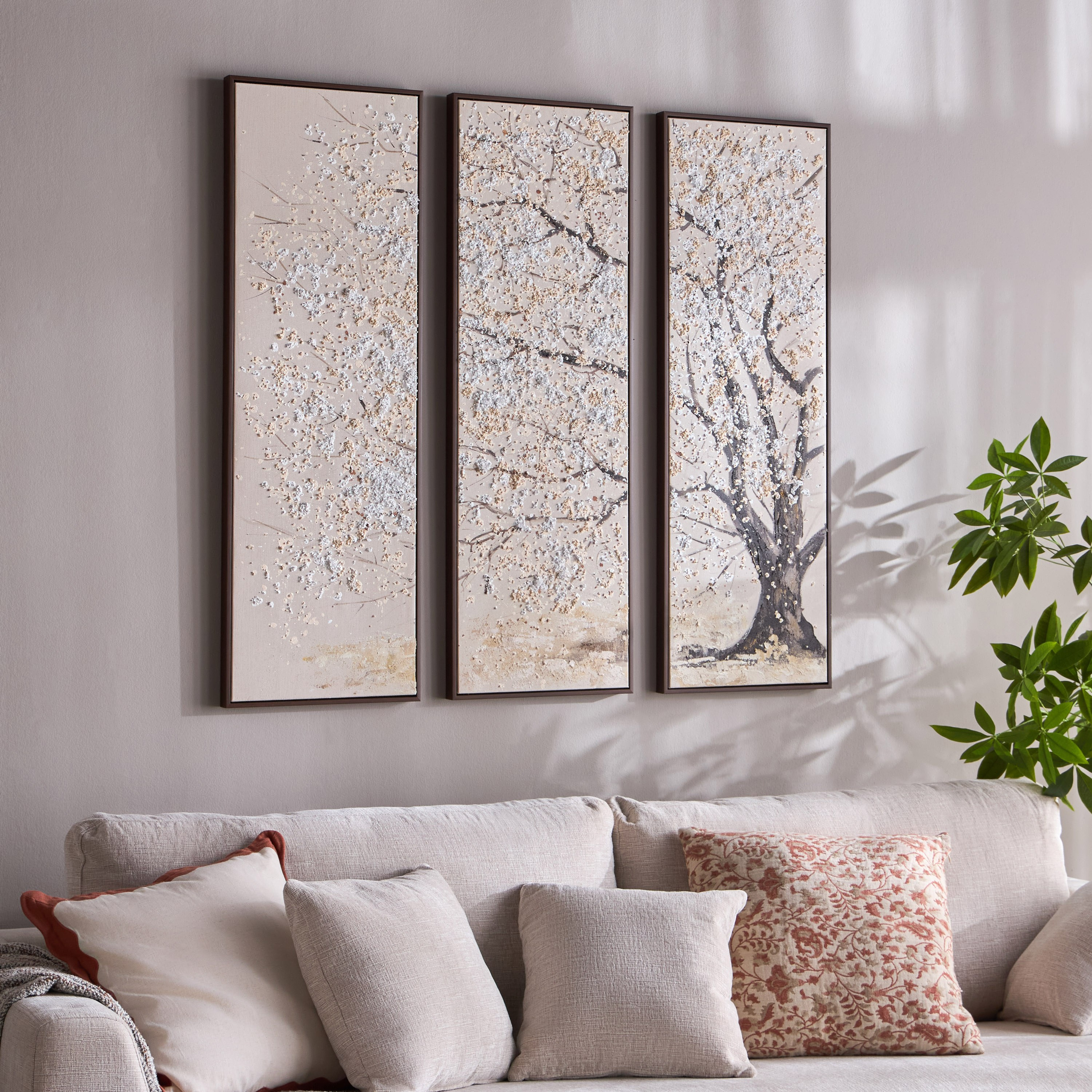 طقم زينة حائط بألوان زيتية كانفاس مؤطرة 3 قطع - أوفيليا - 40 × 120 سم-household-walldecorandmirrors-wallart-image-2